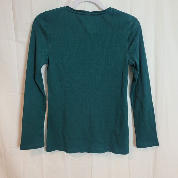 Eddie Bauer Lace Embellished Thermal Henley Women's P XS Green Holiday Christmas - Picture 2 of 9